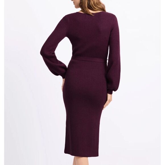 NWT Burgundy Sweater Midi Abigayle Belt Detail Sweater Dress XXL - Picture 3 of 12